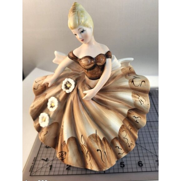 Vintage Lefton Figurine Vase Planter Brown Dress Blonde  Home Decor Collectible - Picture 6 of 10